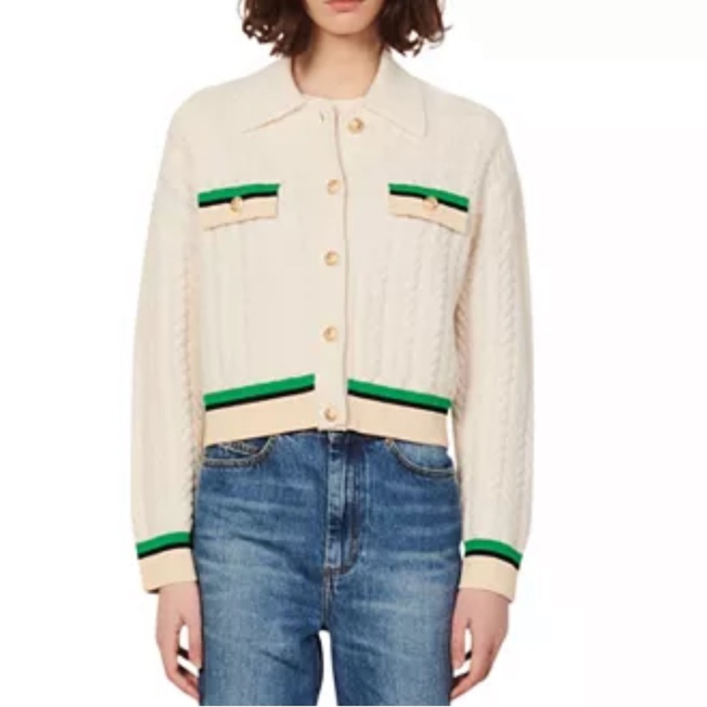 Sandro Idriss Cable-knit Wool Cardigan in White Ecru